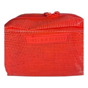 First Aid Beauty Bold Red Mesh Cosmetic Travel Toiletry Bag NWT